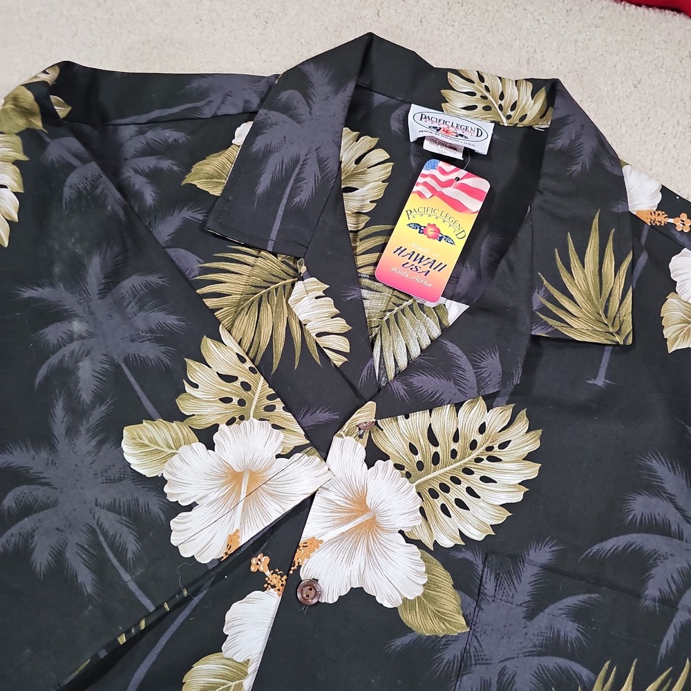 NWT Pacific Legend Shirt Men XL Black Big Hibiscus Floral Hawaiian Cotton Aloha